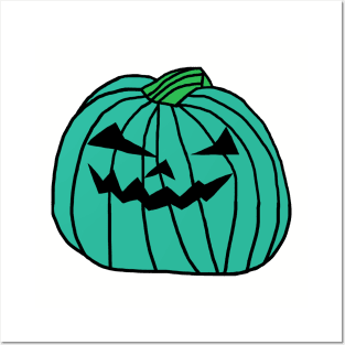 Big Cyan Halloween Horror Pumpkin Posters and Art